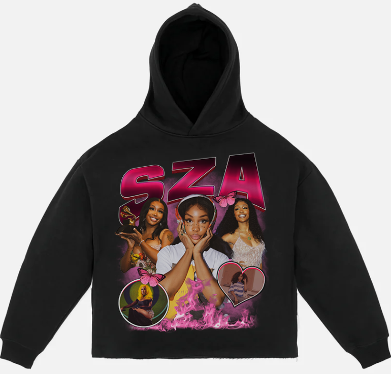 Black SZA Logo Printed Hoodie